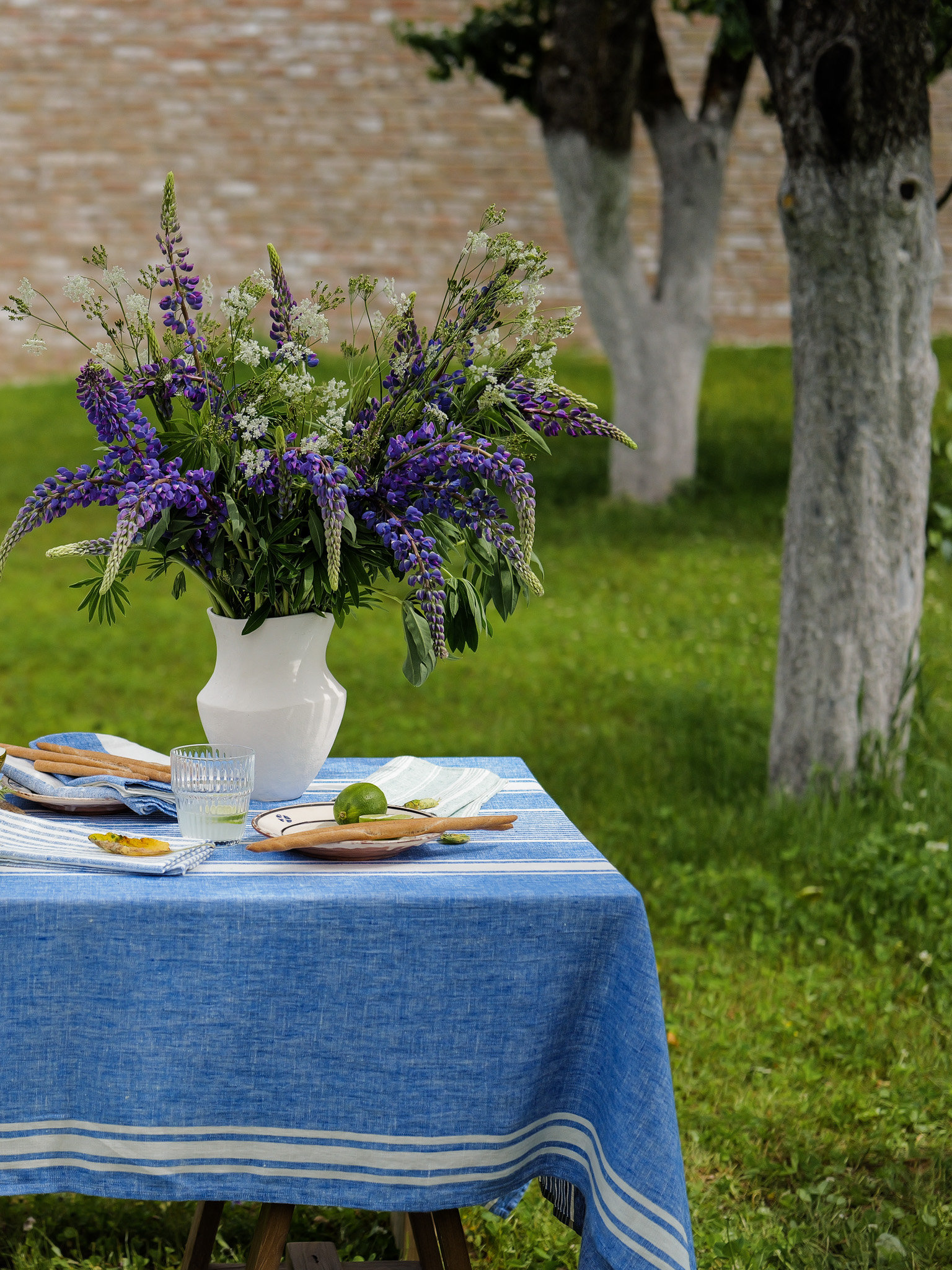 Linen Tablecloth Blue Turino