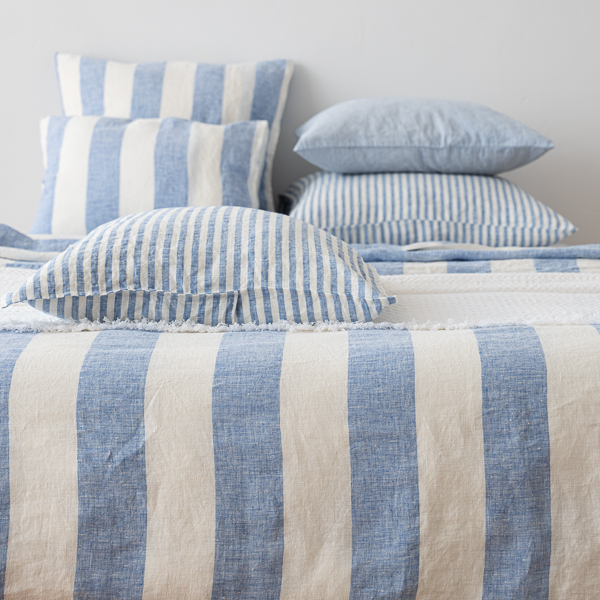 Linen Bedding Blue White Stripes