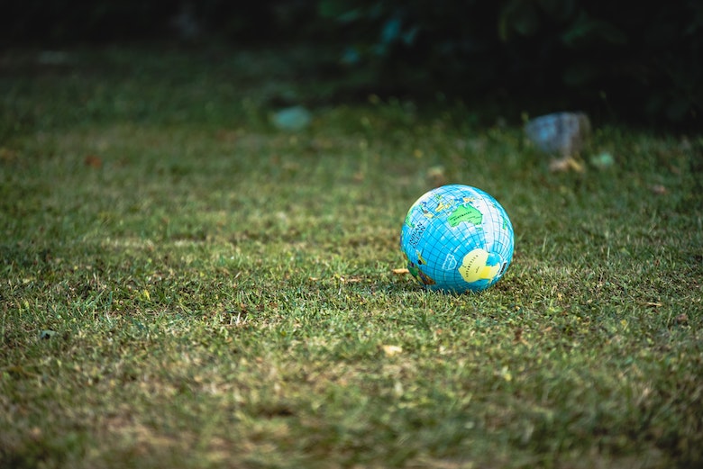 Globus auf Gras als Symbol für nachhaltiges Leben