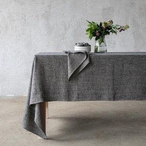 Tischdecke Schwarz Leinen Chevron