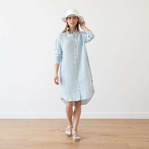 Sky Blue Melange Hemd Kleid Leinen Paula