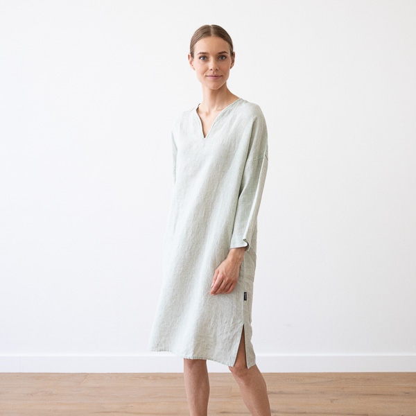 Moss Green Melange Leinen Tunika Nida