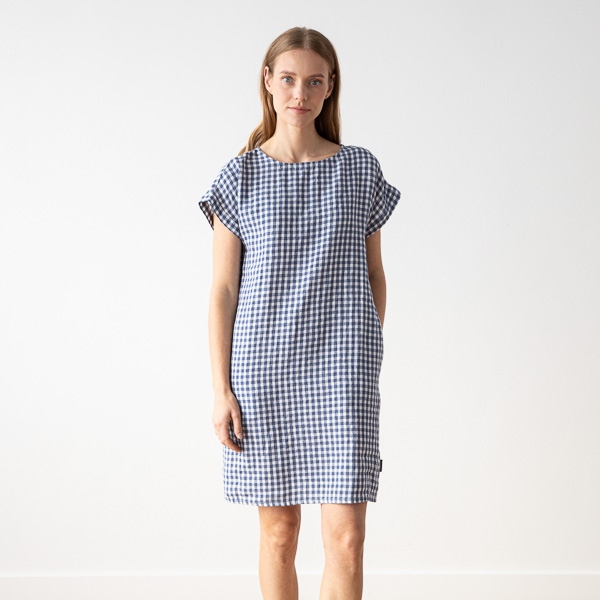 Blue White Check Leinen Kleid Alice