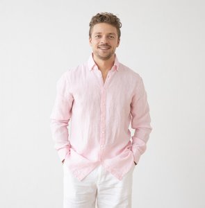 Herren Leinenhemd Pink Melange Paul