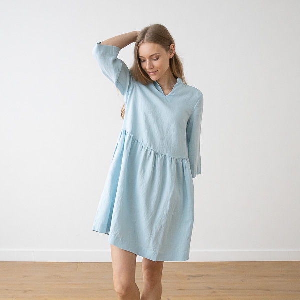 Wolkenblaues Leinenkleid Ella