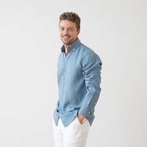 Herren Leinenhemd Smoke Blue Paul