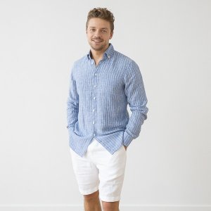 Herren Leinenhemd Large Stripe Blue Paul