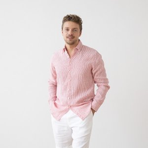 Herren Leinenhemd Medium Stripe Rosa Paul