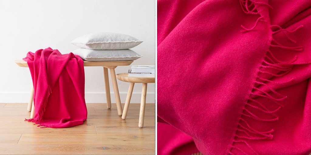 Leuchtend pinke Bella-Decke aus Babyalpaka