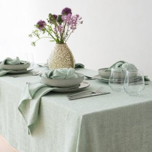 Tischdecke Mint Leinen Chevron