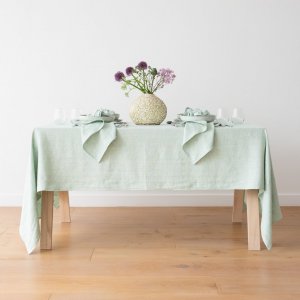 Tischdecke Mint Leinen Chevron