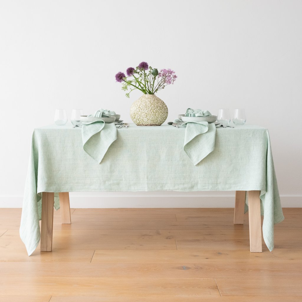 Tischdecke Mint Leinen Chevron
