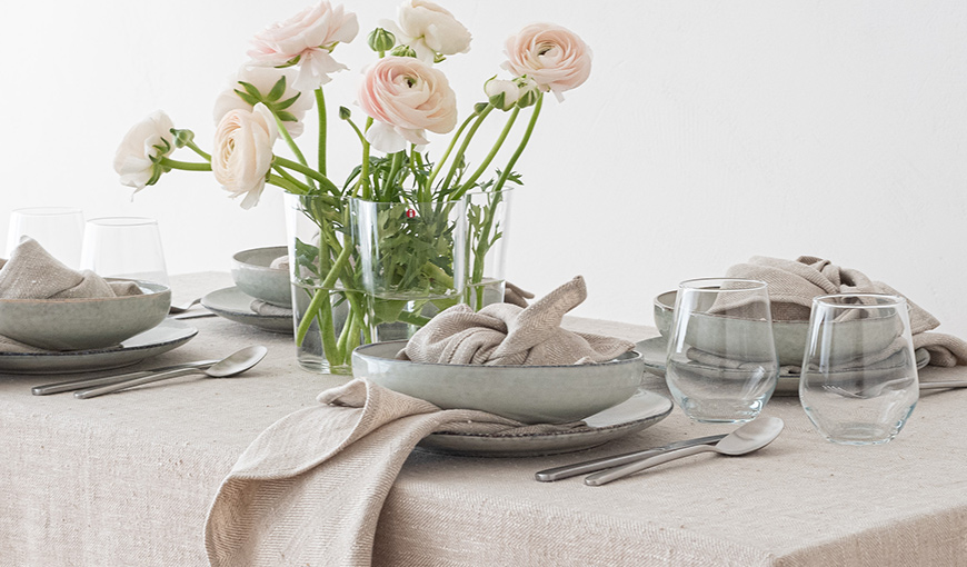 Leinen Tischdecke Natural Cream Chevron